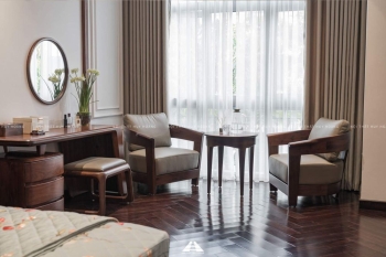 Thiết kế nội thất gỗ óc chó biệt thự Nguyệt Quế Vinhomes Riverside The Harmony