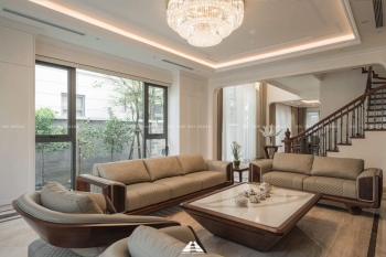 Thiết kế nội thất gỗ óc chó biệt thự Nguyệt Quế Vinhomes Riverside The Harmony