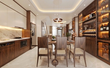 Thiết kế nội thất gỗ óc chó biệt thự Thủ Đức