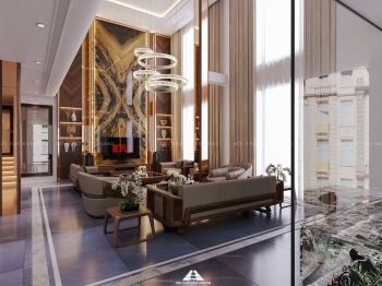 Thiết kế nội thất biệt thự gỗ óc chó tại Vĩnh Phúc 380m2