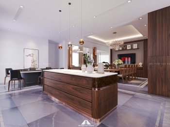 Thiết kế nội thất biệt thự gỗ óc chó tại Vĩnh Phúc 380m2