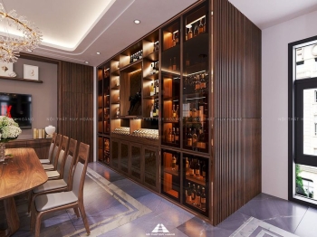 Thiết kế nội thất biệt thự gỗ óc chó tại Vĩnh Phúc 380m2