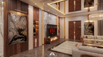 Thiết kế nội thất gỗ óc chó biệt thự Vinhomes Riverside