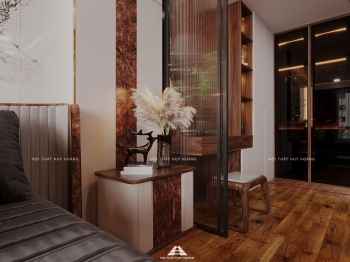 Thiết kế nội thất gỗ óc chó biệt thự Vinhomes Riverside