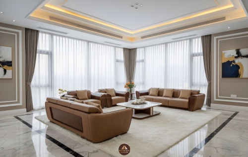 Sofa gỗ óc chó Avalon 23 bàn trà mặt kính