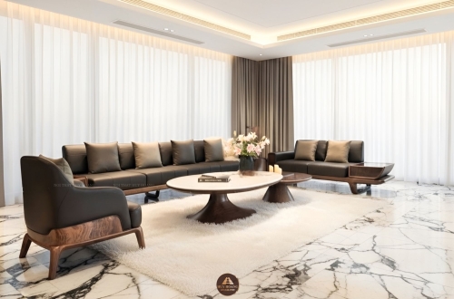 Sofa gỗ óc chó Avalon 38 hiện đại màu óc chó nguyên bản