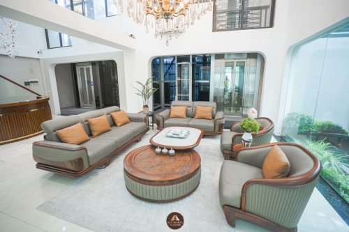 Bộ sofa gỗ óc chó hiện đại Avalon Curve