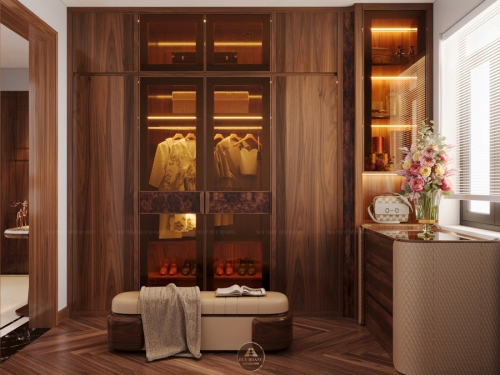 Thiết kế phòng thay đồ gỗ óc chó sang trọng dẫn đầu xu hướng