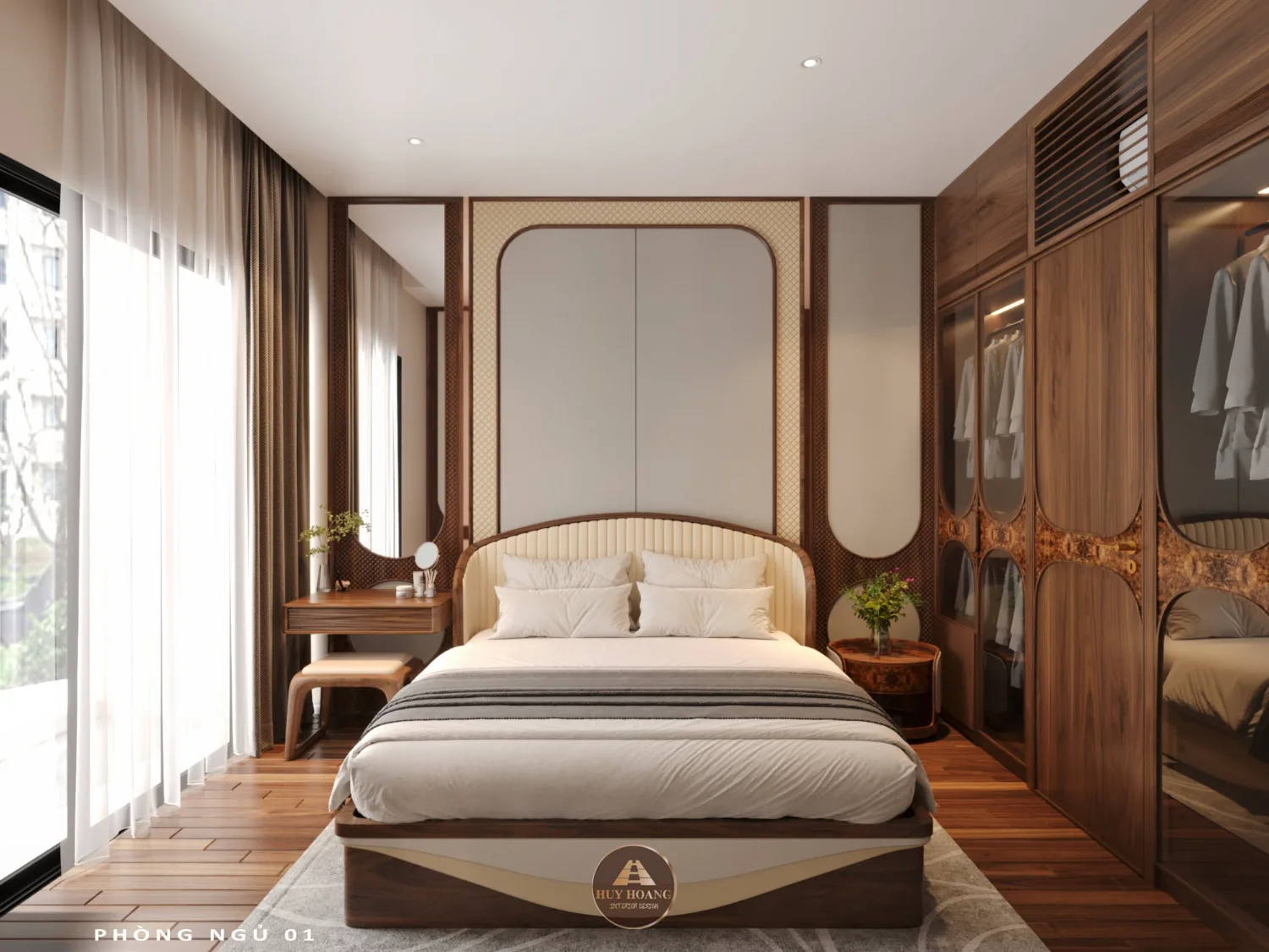 Thiết kế thi công nội thất gỗ óc chó Vinhomes Ocean Park