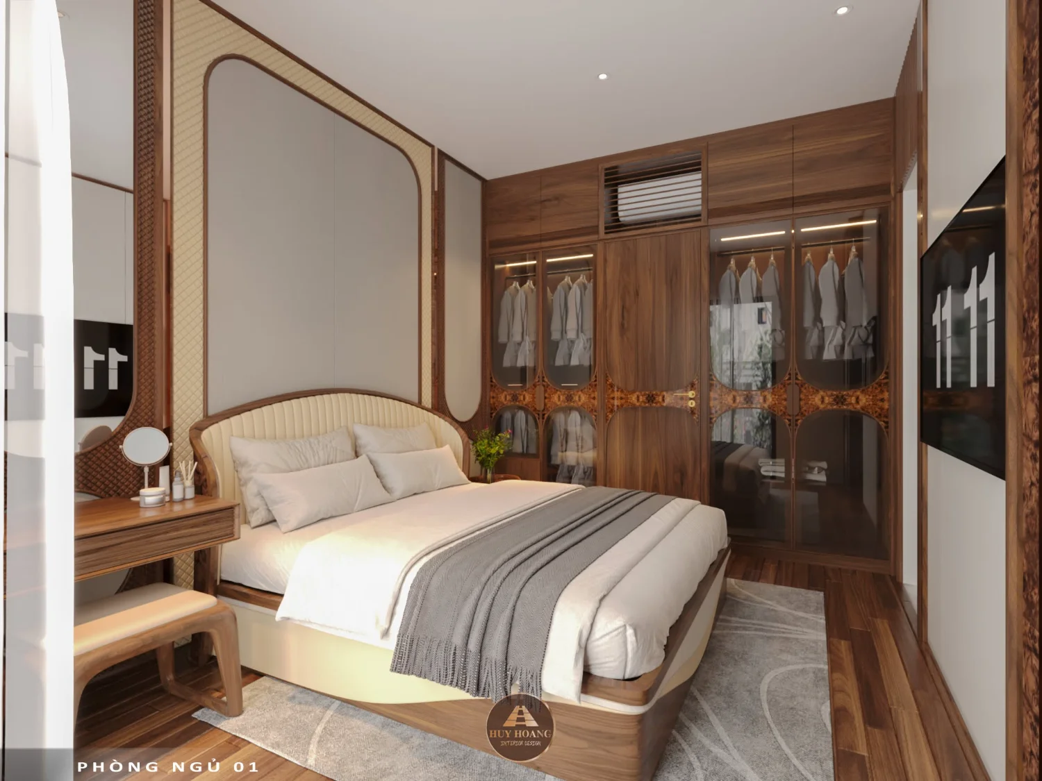 Thiết kế thi công nội thất gỗ óc chó Vinhomes Ocean Park