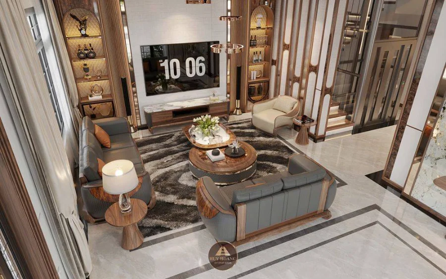 Tuyệt Chiêu Phối Màu Rèm Cửa Và Thảm Trải Sàn Cho Sofa Gỗ Óc Chó