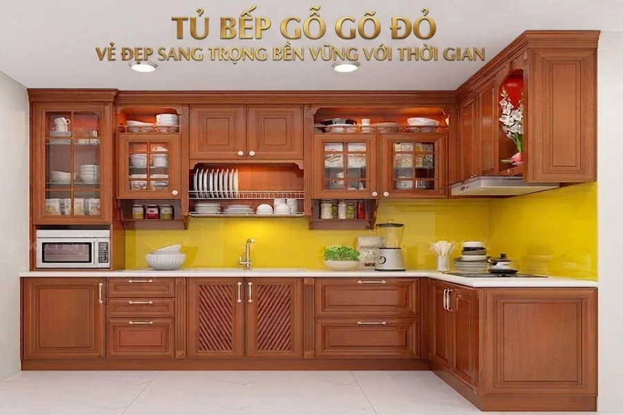 Tủ Bếp Gỗ Gõ Đỏ – Vẻ Đẹp Bề Thế, Trường Tồn Theo Thời Gian