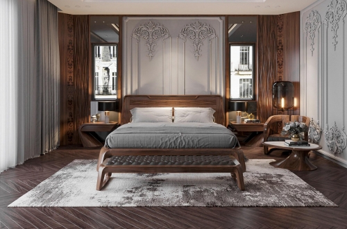 Táp đuôi giường gỗ óc chó mẫu 06