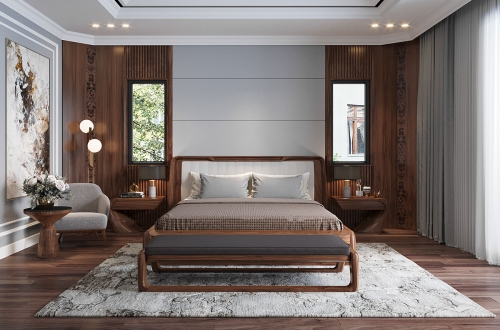 Táp đuôi giường gỗ óc chó mẫu 07