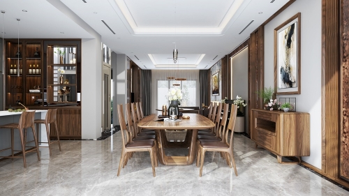 Bộ bàn ăn gỗ óc chó hiện đại Savilon 10