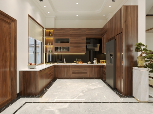 Tủ bếp gỗ óc chó hiện đại TB-09