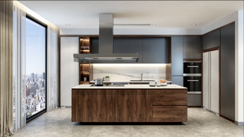 Tủ bếp gỗ óc chó hiện đại TB-01