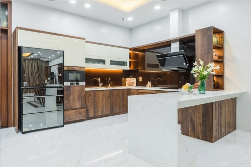 Tủ bếp gỗ óc chó tự nhiên TB-02