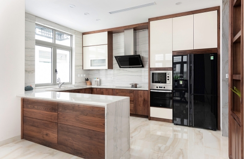 Tủ bếp gỗ óc chó hiện đại TB-06